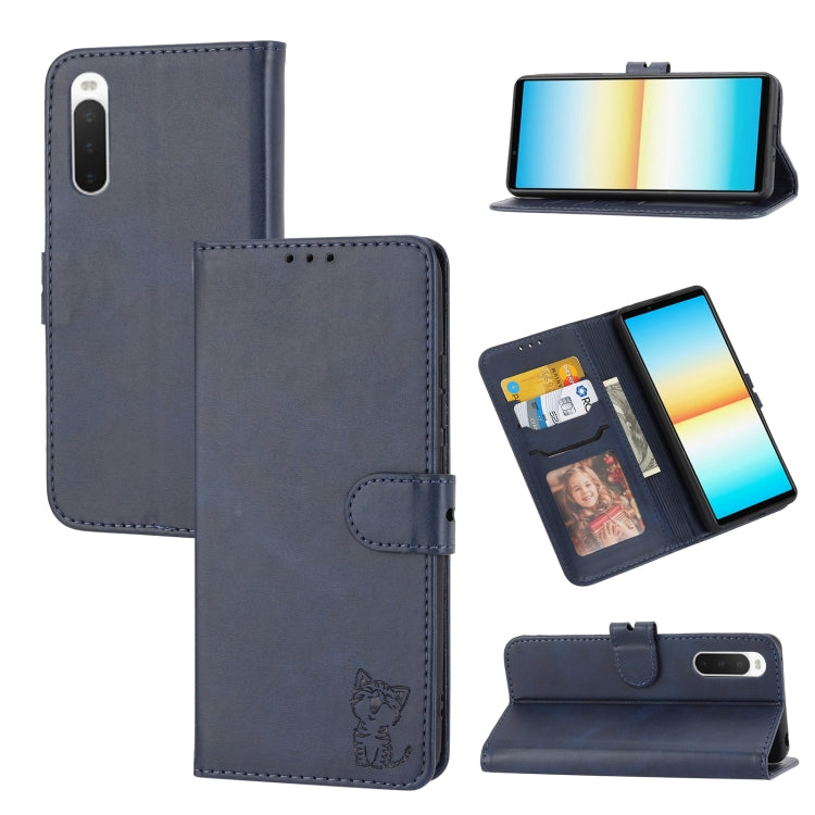 For Sony Xperia 5 IV Embossed Happy Cat Pattern Flip Leather Phone Case