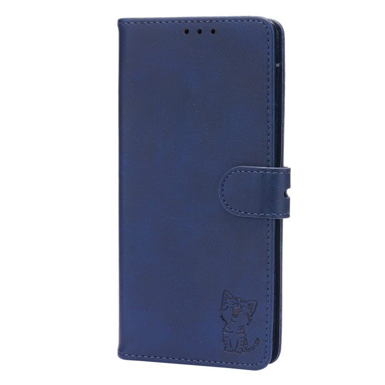 For Google Pixel 7a Embossed Happy Cat Pattern Flip Leather Phone Case