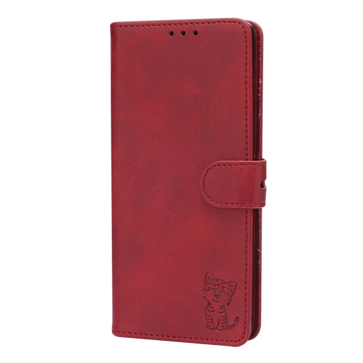 For Google Pixel 7a Embossed Happy Cat Pattern Flip Leather Phone Case