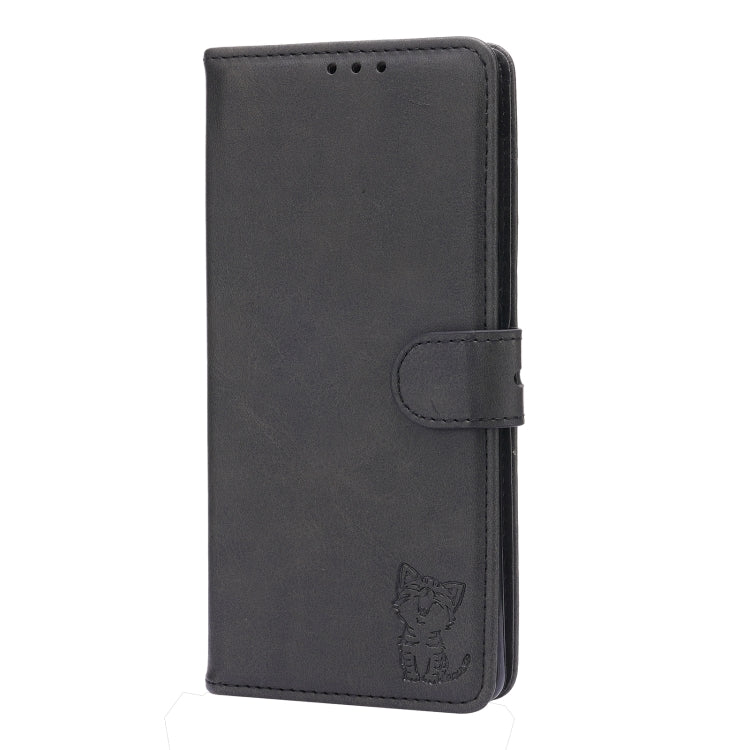 For Google Pixel 7a Embossed Happy Cat Pattern Flip Leather Phone Case