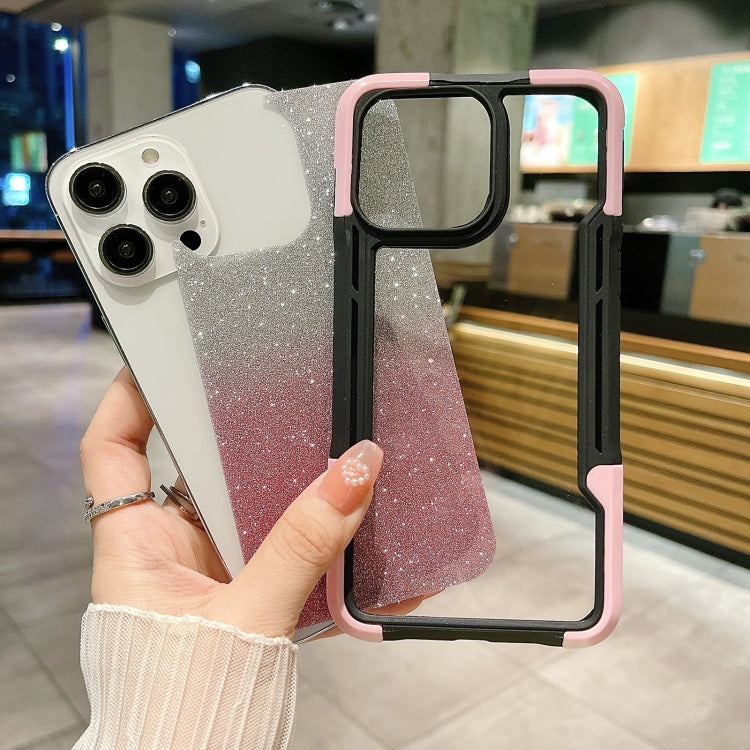 For iPhone 14 Pro Armor Acrylic 3 in 1 Gradient Glitter Powder Phone Case