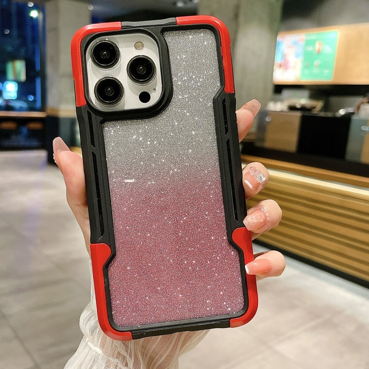 For iPhone 14 Pro Max Armor Acrylic 3 in 1 Gradient Glitter Powder Phone Case