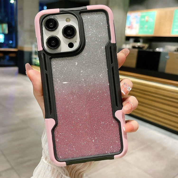 For iPhone 14 Pro Max Armor Acrylic 3 in 1 Gradient Glitter Powder Phone Case