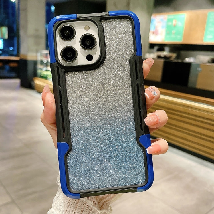 For iPhone 13 Pro Max Armor Acrylic 3 in 1 Gradient Glitter Powder Phone Case
