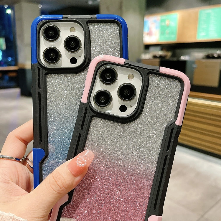 For iPhone 12 Pro Armor Acrylic 3 in 1 Gradient Glitter Powder Phone Case