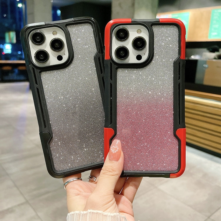 For iPhone 11 Pro Max Armor Acrylic 3 in 1 Gradient Glitter Powder Phone Case
