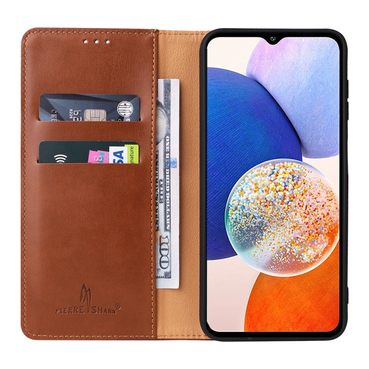 For Samsung Galaxy A14 5G Fierre Shann PU Genuine Leather Texture Leather Phone Case