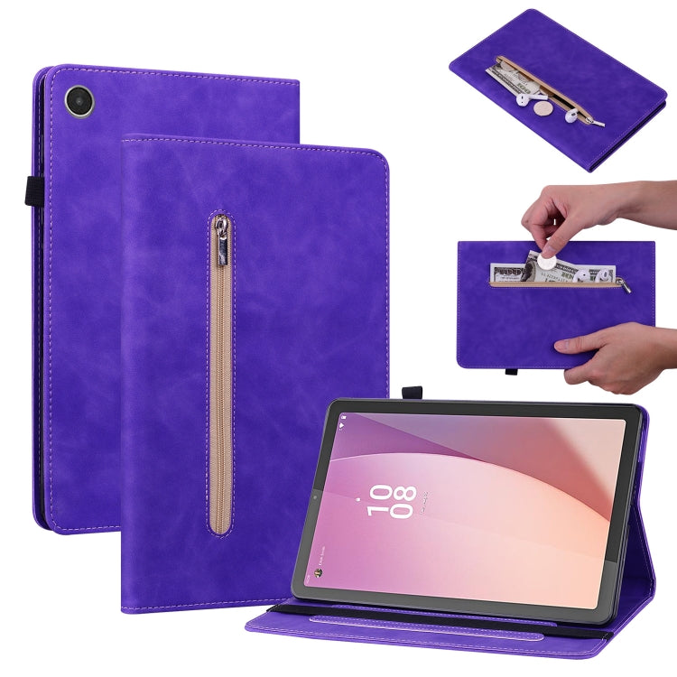 For Lenovo Tab M8 4th Gen TB-300FU Skin Feel Solid Color Zipper Leather Tablet Case