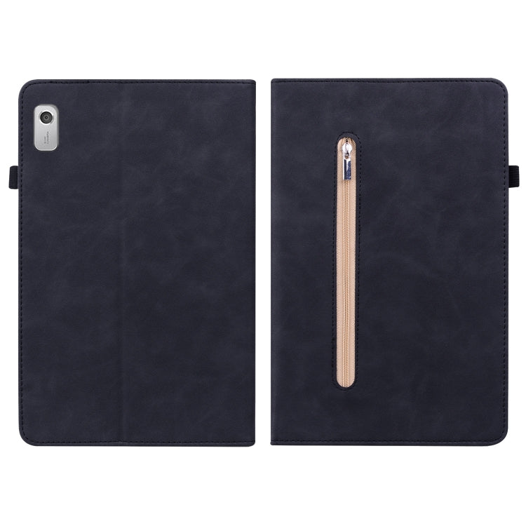 For Lenovo Tab M9 Skin Feel Solid Color Zipper Leather Tablet Case