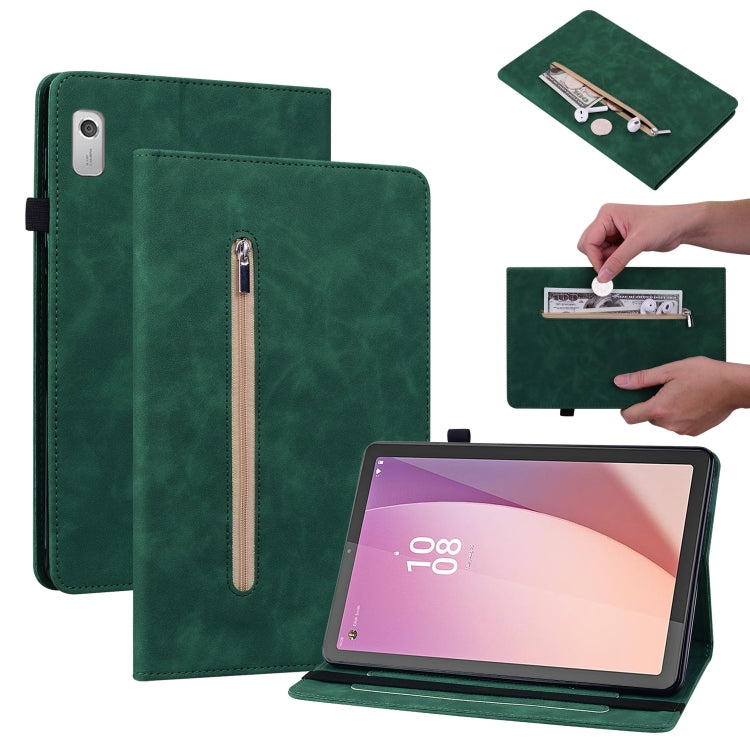 For Lenovo Tab M9 Skin Feel Solid Color Zipper Leather Tablet Case