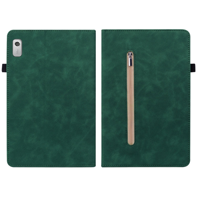 For Lenovo Tab M9 Skin Feel Solid Color Zipper Leather Tablet Case
