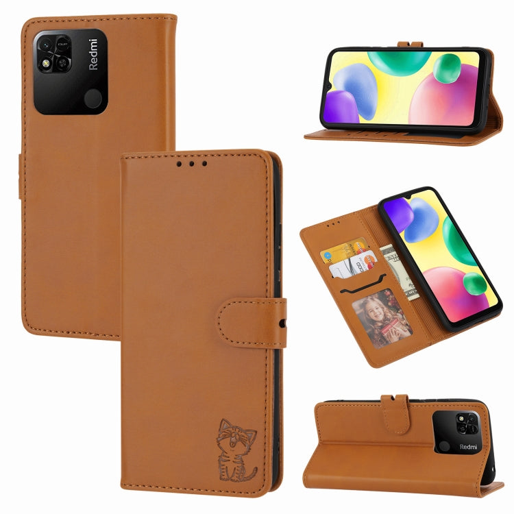 For Xiaomi Redmi 12C Embossed Happy Cat Pattern Flip Leather Phone Case