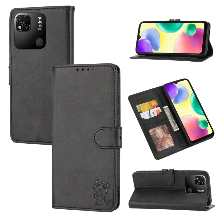 For Xiaomi Redmi 12C Embossed Happy Cat Pattern Flip Leather Phone Case