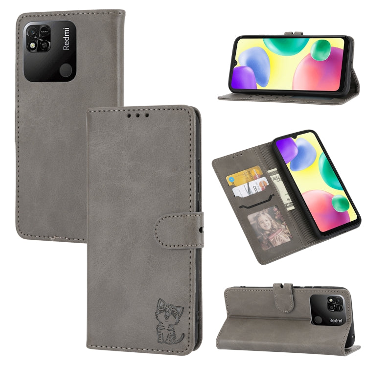 For Xiaomi Redmi 12C Embossed Happy Cat Pattern Flip Leather Phone Case