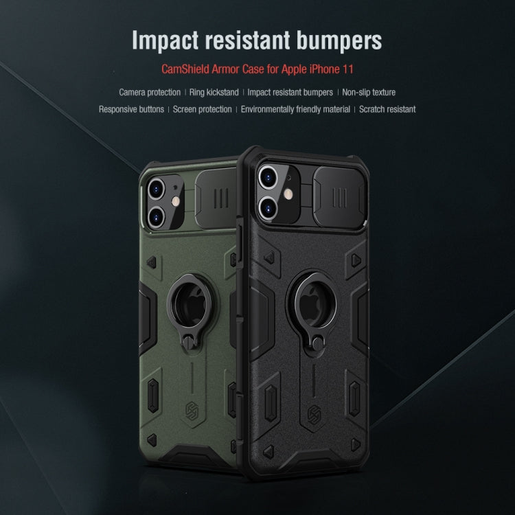 For iPhone 11 NILLKIN Shockproof CamShield Armor Protective Case with Invisible Ring Holder