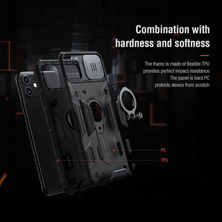 For iPhone 11 NILLKIN Shockproof CamShield Armor Protective Case with Invisible Ring Holder