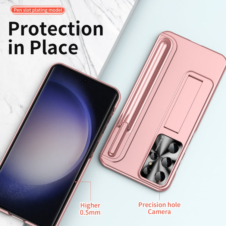 For Samsung Galaxy S23 Ultra 5G Electroplating Pen Slot Phone Case with Holder