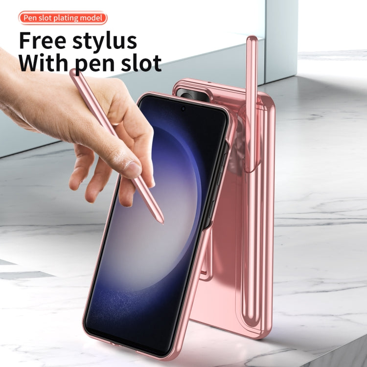 For Samsung Galaxy S23 Ultra 5G Electroplating Pen Slot Phone Case with Holder
