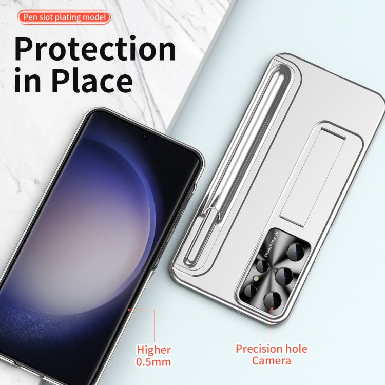 For Samsung Galaxy S23 Ultra 5G Electroplating Pen Slot Phone Case with Holder