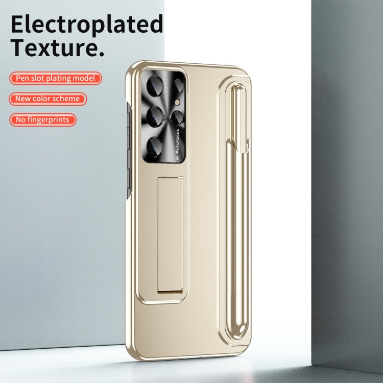 For Samsung Galaxy S23 Ultra 5G Electroplating Pen Slot Phone Case with Holder