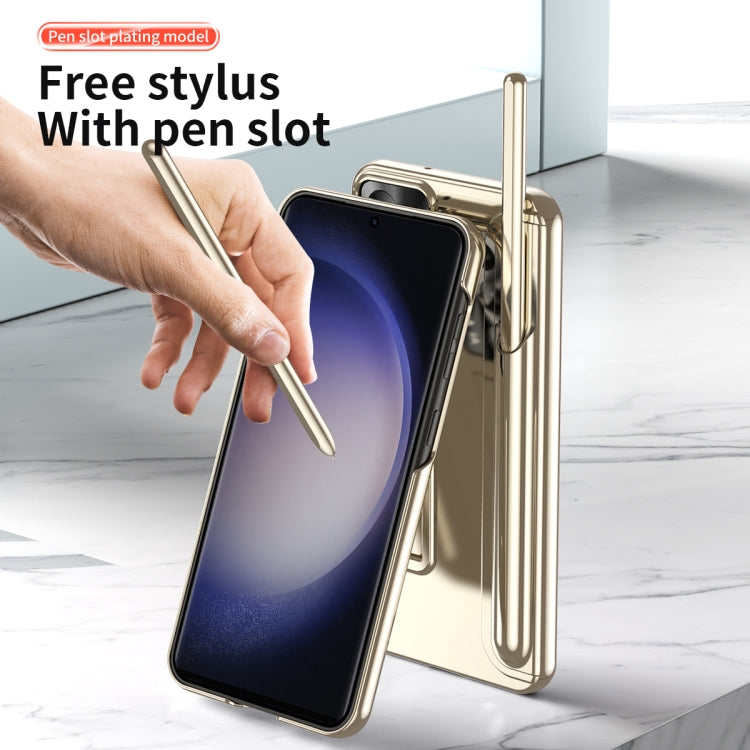 For Samsung Galaxy S23 Ultra 5G Electroplating Pen Slot Phone Case with Holder