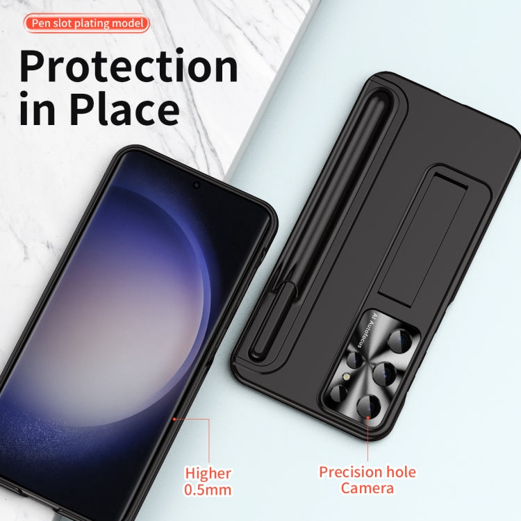 For Samsung Galaxy S23 Ultra 5G Electroplating Pen Slot Phone Case with Holder