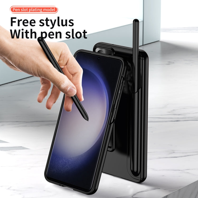 For Samsung Galaxy S23 Ultra 5G Electroplating Pen Slot Phone Case with Holder