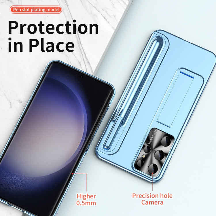 For Samsung Galaxy S23 Ultra 5G Electroplating Pen Slot Phone Case with Holder