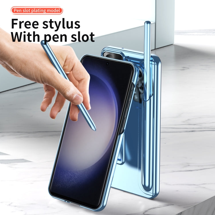For Samsung Galaxy S23 Ultra 5G Electroplating Pen Slot Phone Case with Holder