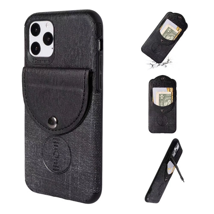 For iPhone 11 Pro Shockproof Wood Texture TPU Magnetic Protective Case with Card Slot