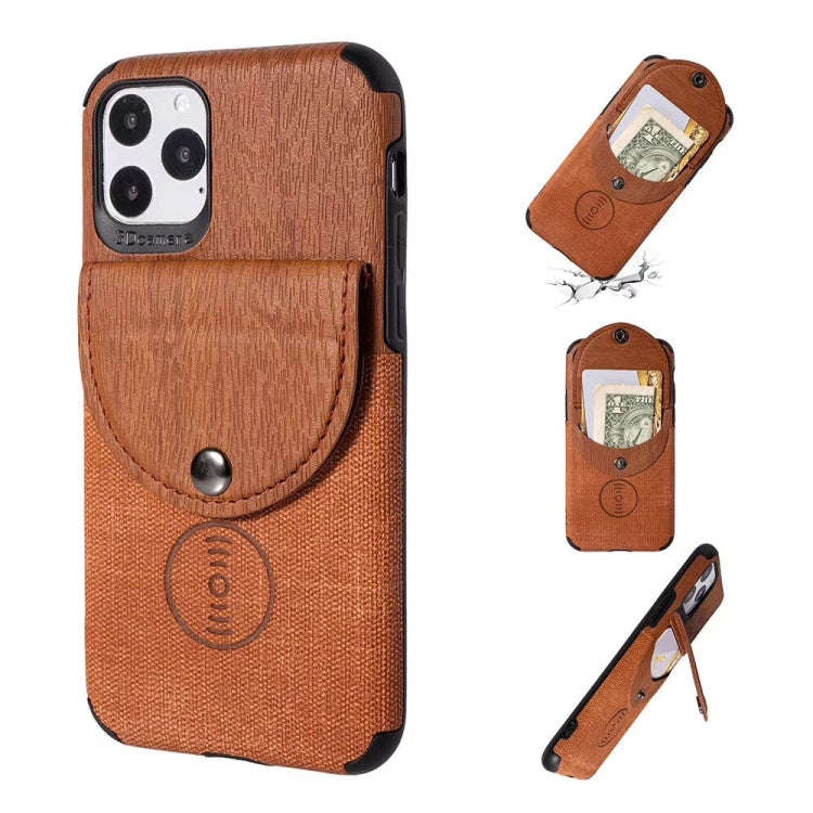 For iPhone 11 Pro Shockproof Wood Texture TPU Magnetic Protective Case with Card Slot