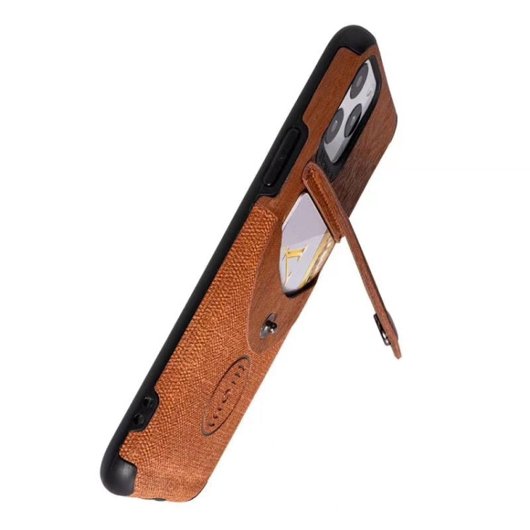 For iPhone 11 Pro Shockproof Wood Texture TPU Magnetic Protective Case with Card Slot