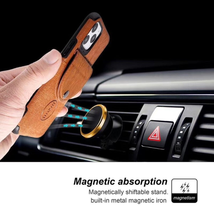 For iPhone 11 Pro Shockproof Wood Texture TPU Magnetic Protective Case with Card Slot