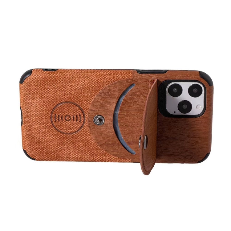 For iPhone 11 Pro Max Shockproof Wood Texture TPU Magnetic Protective Case with Card Slot