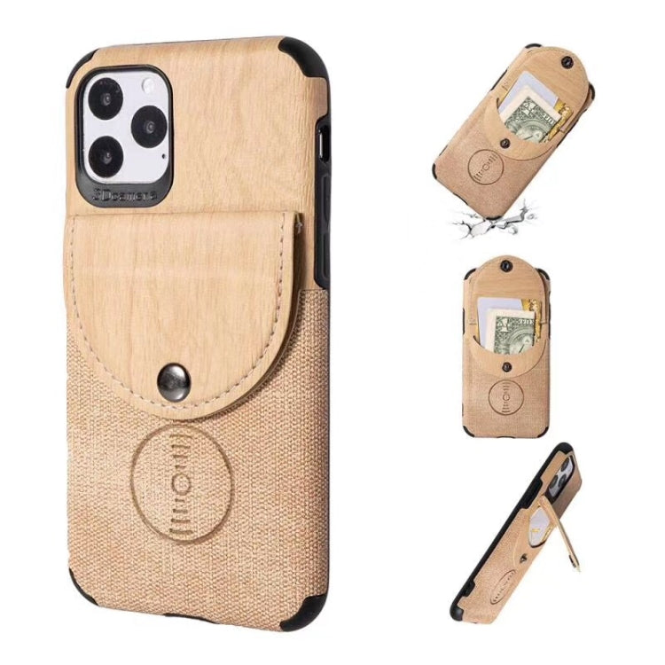 For iPhone 11 Pro Max Shockproof Wood Texture TPU Magnetic Protective Case with Card Slot