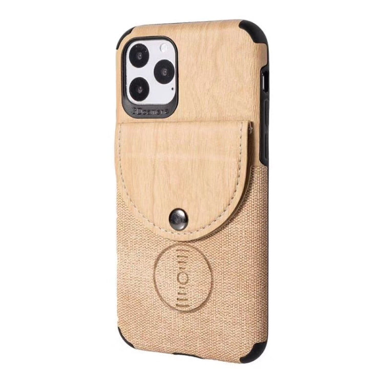 For iPhone 11 Pro Max Shockproof Wood Texture TPU Magnetic Protective Case with Card Slot