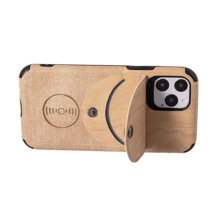 For iPhone 11 Pro Max Shockproof Wood Texture TPU Magnetic Protective Case with Card Slot