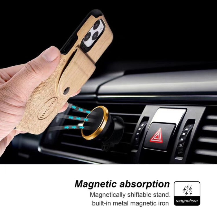 For iPhone 11 Pro Max Shockproof Wood Texture TPU Magnetic Protective Case with Card Slot