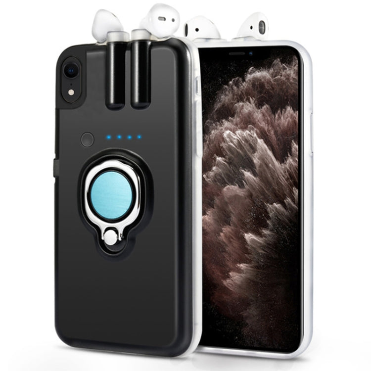 For iPhone XR PC + TPU AirPods 1/2 Generation Rechargeable Shockproof Protective Case with Invisible Ring Stand (Without Headphones)