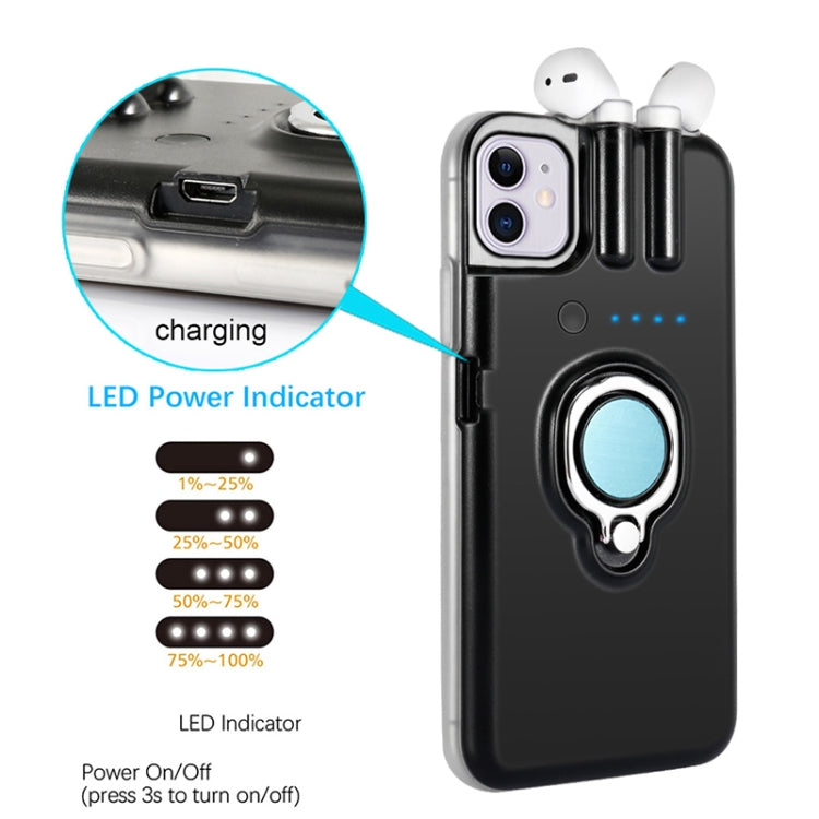 For iPhone XR PC + TPU AirPods 1/2 Generation Rechargeable Shockproof Protective Case with Invisible Ring Stand (Without Headphones)