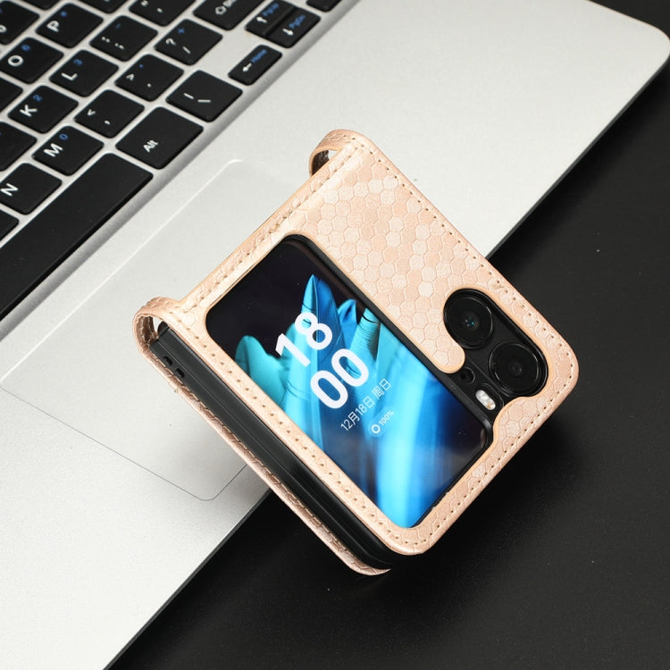 For OPPO Find N2 Flip Honeycomb Dot Texture Leather Phone Case