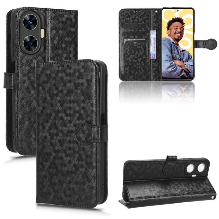 For Realme C55 4G Honeycomb Dot Texture Leather Phone Case