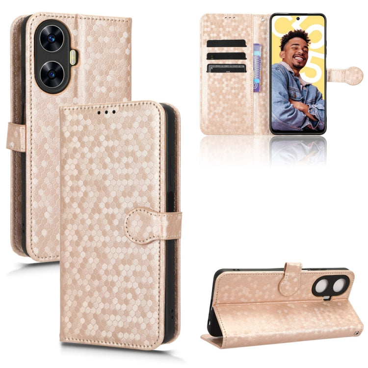 For Realme C55 4G Honeycomb Dot Texture Leather Phone Case