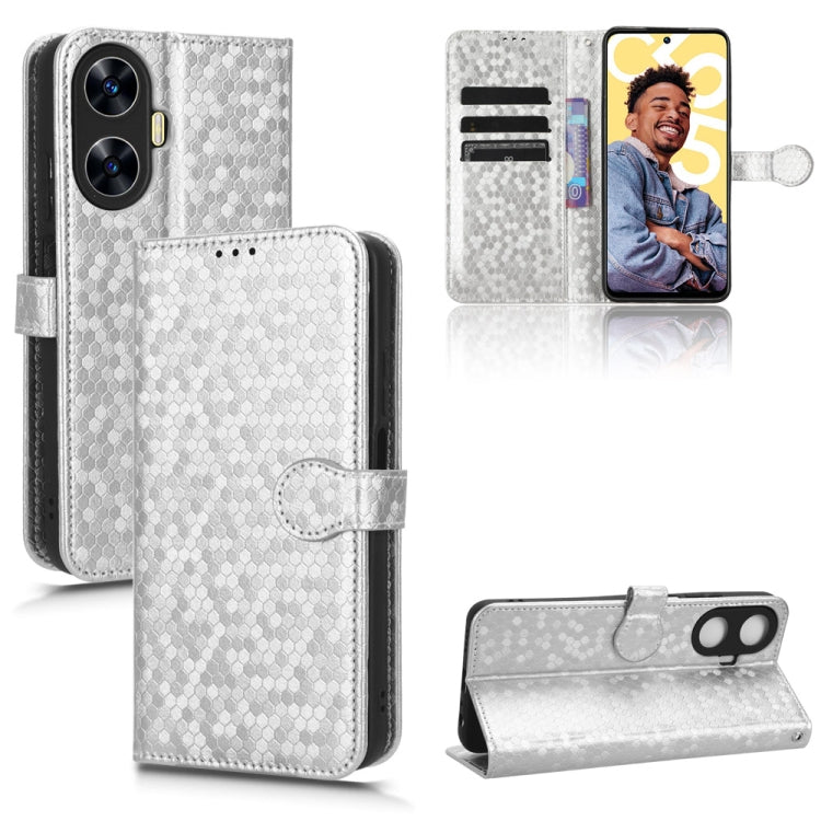 For Realme C55 4G Honeycomb Dot Texture Leather Phone Case