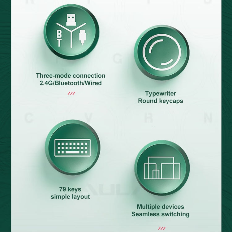 AULA F3680 Retro Color Matching Wireless/Bluetooth/Wired Three Model Mechanical Keyboard, Specification:Red Shaft