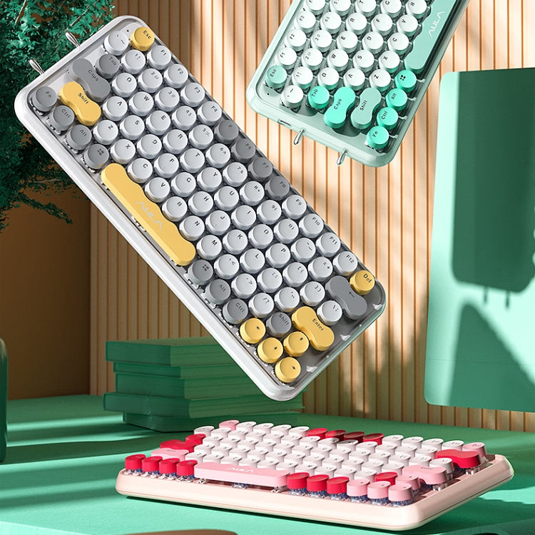 AULA F3680 Retro Color Matching Wireless/Bluetooth/Wired Three Model Mechanical Keyboard, Specification:Green Shaft