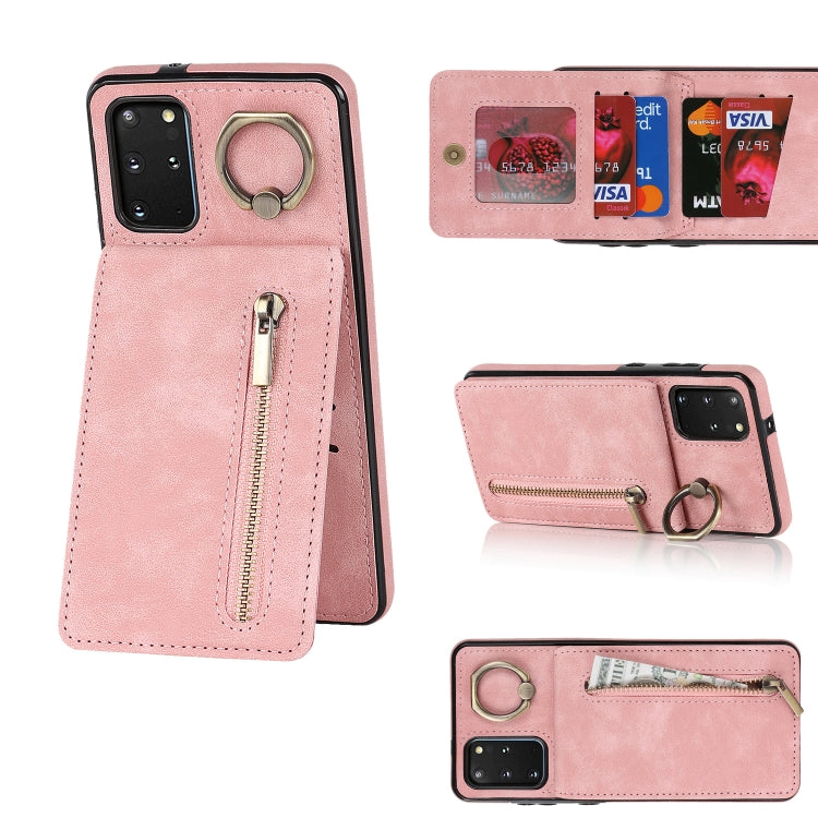 For Samsung Galaxy S20+ Retro Ring and Zipper RFID Card Slot Phone Case