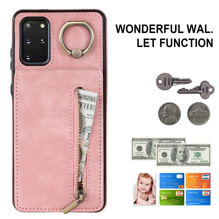 For Samsung Galaxy S20+ Retro Ring and Zipper RFID Card Slot Phone Case