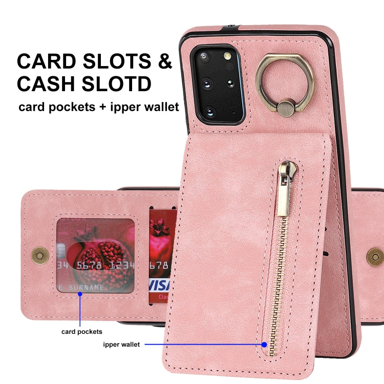 For Samsung Galaxy S20+ Retro Ring and Zipper RFID Card Slot Phone Case