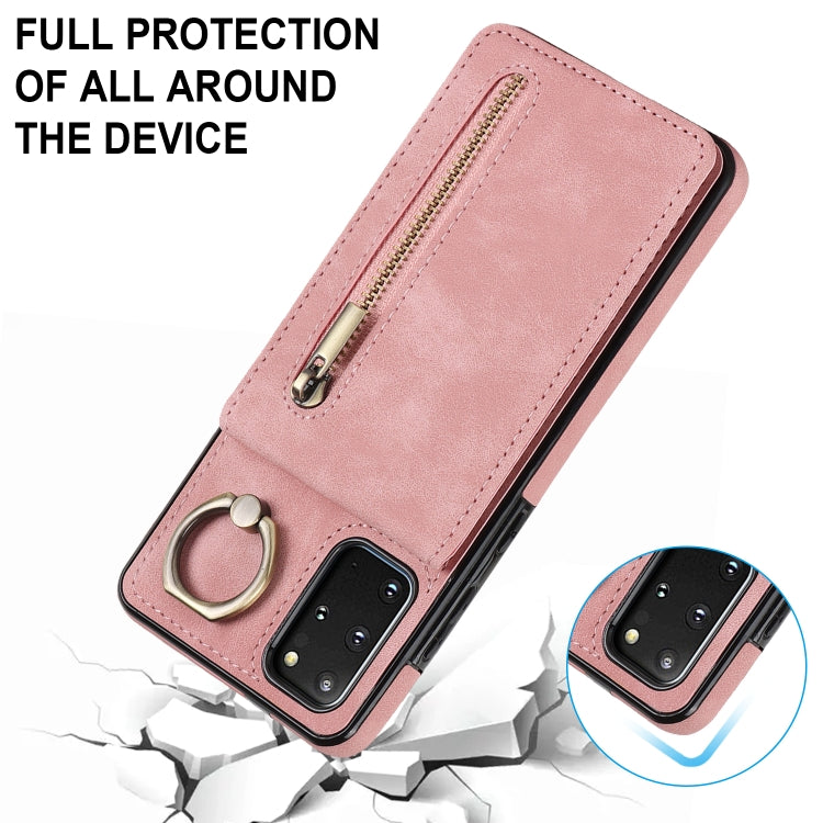 For Samsung Galaxy S20+ Retro Ring and Zipper RFID Card Slot Phone Case